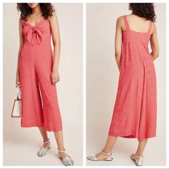 Anthropologie X Kachel Jordan Polka Dot Wide-Leg Tie Front Jumpsuit Romper 12 - Picture 2 of 13